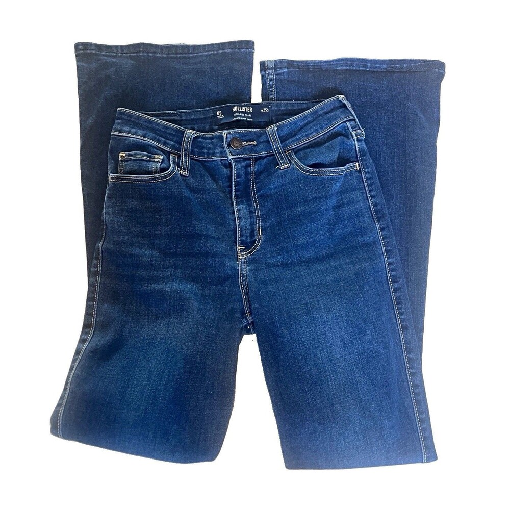 Hollister Classic Stretch High Rise Flare Dark Wash Denim Jeans Dark academia 25